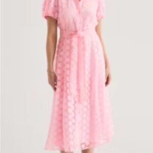 Pink Midi Dress Polka Dot with Belt